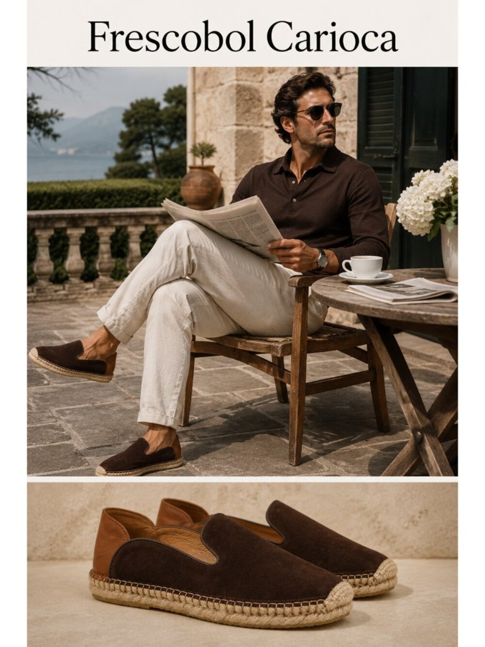 Frescobol Carioca Men’s Brown Suede Leather Espadrilles Loafers EU 43 US 10